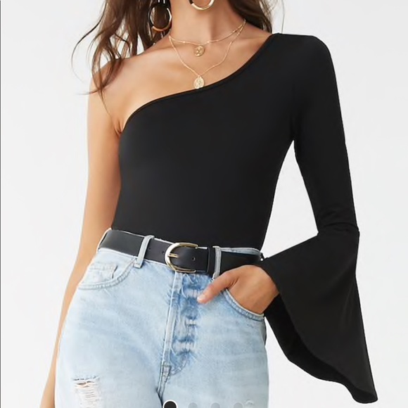 Forever 21 Tops - One Shoulder Trumpet Sleeve Bodysuit
